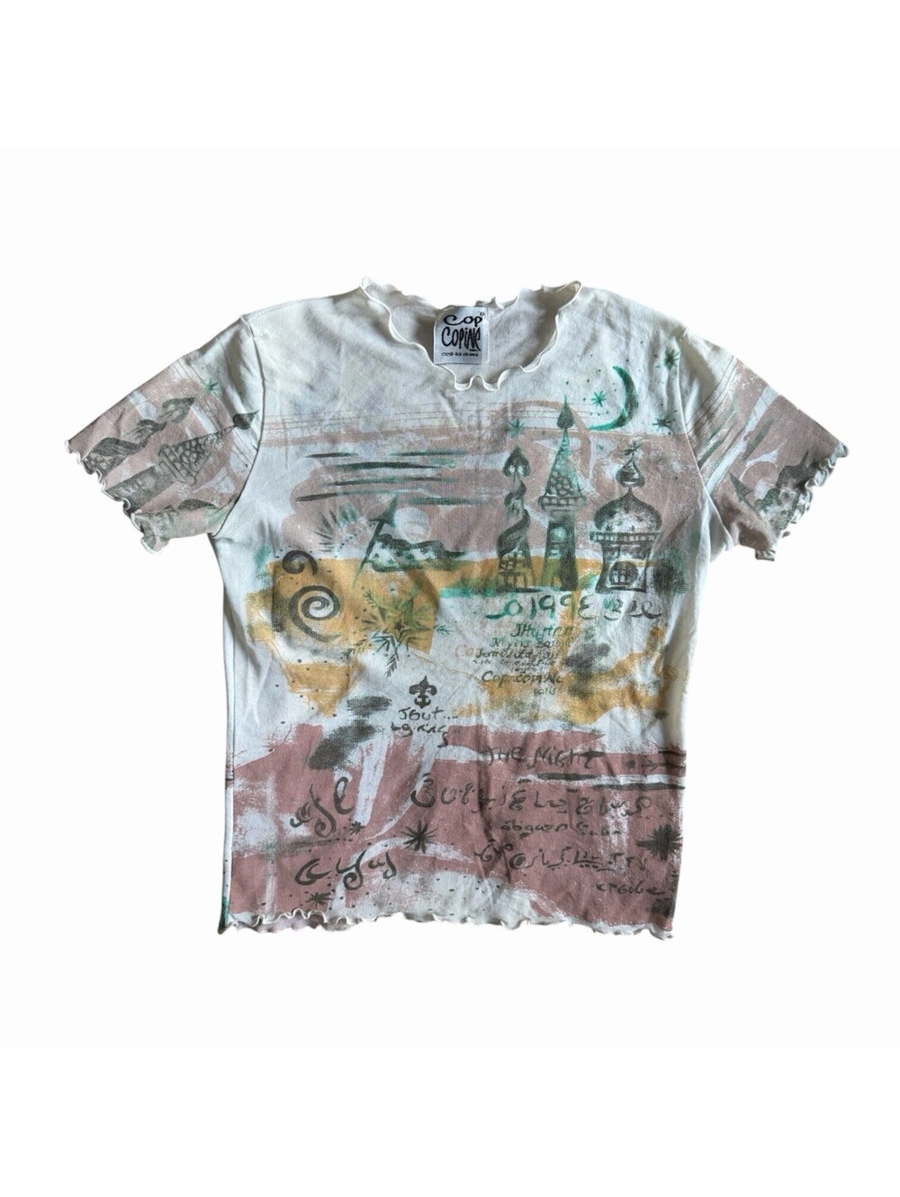 Rare Old Label Cop Copine Hieroglyph Mesh Baby Tee Size Small Y2K